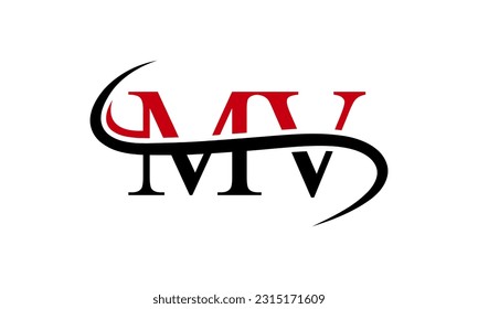 Initial MV letter Logo With Swoosh Design Graphic Vector Template for Business and Company Identity
