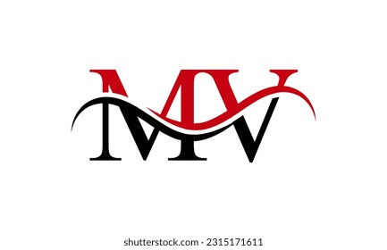 Initial MV letter Logo With Swoosh Design Graphic Vector Template for Business and Company Identity