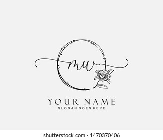 Initial MW beauty monogram and elegant logo design, handwriting logo of initial signature, wedding, fashion, floral and botanical with creative template.