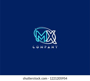 initial MX letter swoosh ring corporate blue white logo