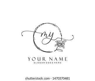 Initial MY beauty monogram and elegant logo design, handwriting logo of initial signature, wedding, fashion, floral and botanical with creative template.
