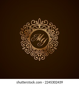 Initial MY monogram luxury logo, elegant ornamen jewelry, emblem of love shape heart