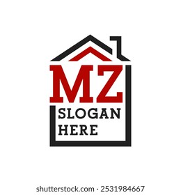 Initial MZ house logo for Roofing. Letter MZ Real Estate Logo