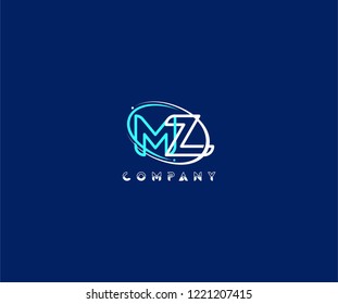 initial MZ letter swoosh ring corporate blue white logo