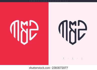 initial MZ letters with red heart and love logo flat icon monogram concept