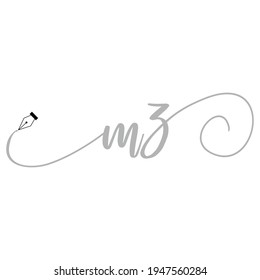 Diseño de la ilustración comercial de la escritura a mano del logotipo inicial de MZ simple