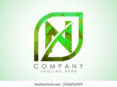 Initial N alphabet with abstract leaf. Eco-friendly logo concept. Low poly style