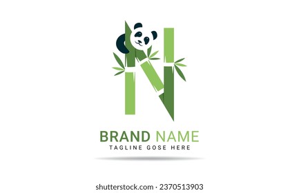 Initial N alphabet with bamboo panda. Letter N symbol for business and company identity