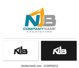 Initial N B excavator logo concept vector with arm excavator template vector.