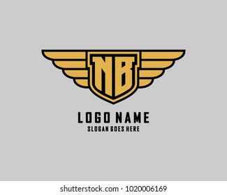 Initial N & B wing shield logo template vector