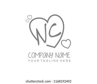 Initial N C with love logo template vector