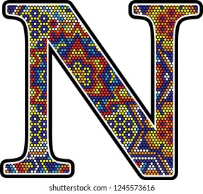 initial n with colorful dots abstract design with mexican huichol art style 