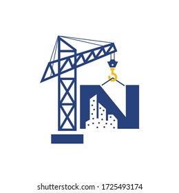 Initial N Crane Building Real Estate Construction Logo Design Vector Icon Graphic. 