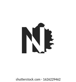 Initial N cut letter flat splatter logo icon. Abstract ink splash vector design.