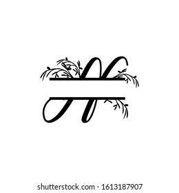 Initial n decorative plant monogram split letter vector
