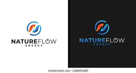 Initial N energy logo. Modern hvac vector design isolated. Gas and oil logo, fire, water, colorful or 3d design premium quality