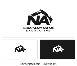 Initial N A excavator logo concept vector with arm excavator template vector.