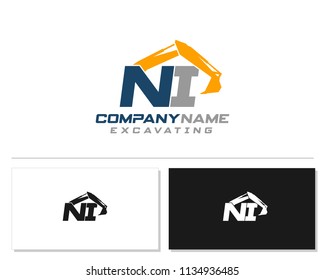 Initial N I excavator logo concept vector with arm excavator template vector.