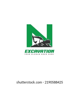 Initial N excavator logo concept template vector.