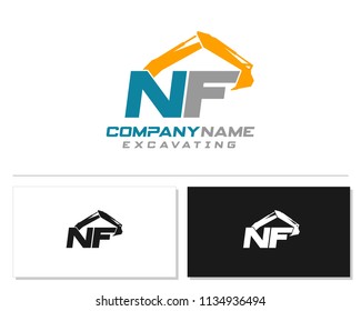 Initial N F excavator logo concept vector with arm excavator template vector.