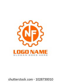 Initial N & F gear logo template vector