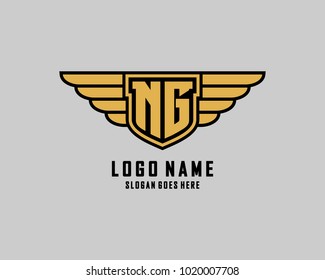 Initial N & G wing shield logo template vector