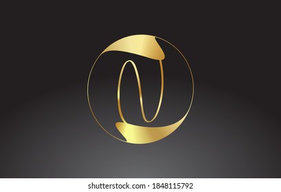 Initial N handgeschriebenes Brieflogo mit goldenem elegantem Design und goldenem Wellenkreis. Shiny-Metal kreative Vektorgrafik mit Buchstabe N.