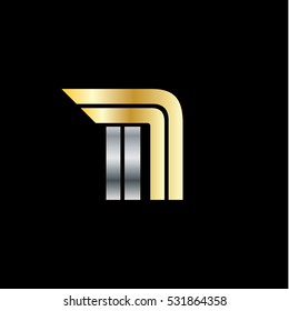 Initial N IN Isolated Letter Logo Silver Gold