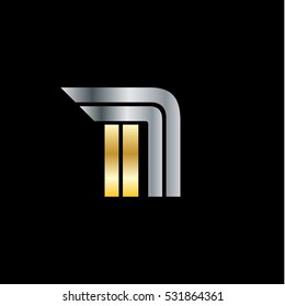 Initial N IN Isolated Letter Logo  Gold Silver