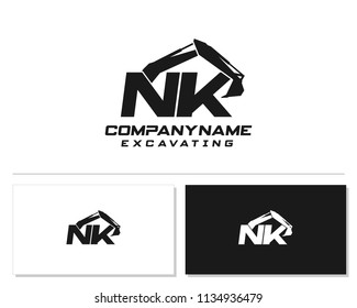 Initial N K excavator logo concept vector with arm excavator template vector.