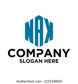 Vector de logotipo inicial N A K hexagonal