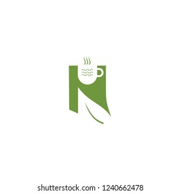 Initial N with leaf and a cup of coffee.