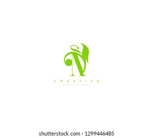 Initial N Letter Abstract Green Leaf Monogram Stylish Logo Design