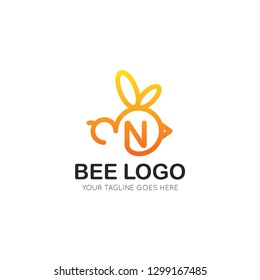 initial n letter bee logo vector illustration design template