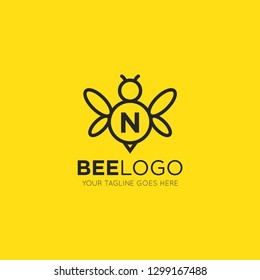initial n letter bee logo vector illustration design template