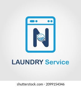 Initial N Letter with Bubble and shiny icon on the Laundry Machine for Laundry, Cloth Cleaning Washing Service Simple Minimalist Logo Template Idea