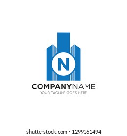 initial n letter building logo vector illustration design template