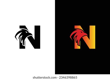 Initial N Letter Eagle Logo Icon with Creative Eagle Head Vector. N Letter Eagle Logo Illustration Design.