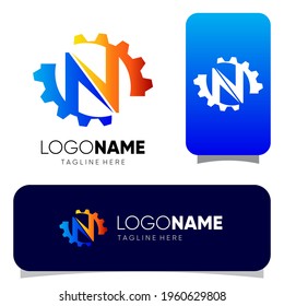 Gráfico vectorial del diseño del logotipo del engranaje de la letra N inicial