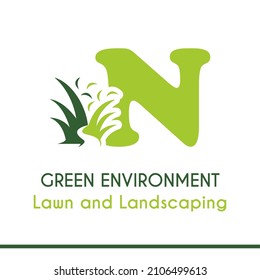 Initial N Letter with Green Grass for Lawn Landscaping Environment Garden Vegetation Home Care Management Service Business Logo Vector Idea