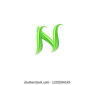 Initial N Letter Green Shape Swoosh Wave Flying Wing Logotype