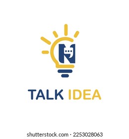 Initial N Letter with Light Bulb and Chat Icon for Innovative Technology Company Logo Idea Template