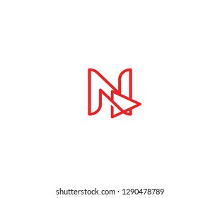 Initial N Letter Linear Red Line with Play Media Logo Design
