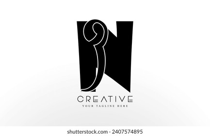 Initial N Letter Logo Design and Cutted Serif Font.