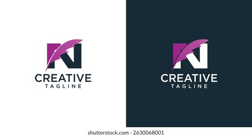 Initial N letter logo and feather symbol. Feather design elements, Initial N letter logo icon, Initial Logo Template