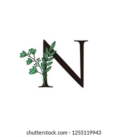 Initial N letter logo with Green Flower design 