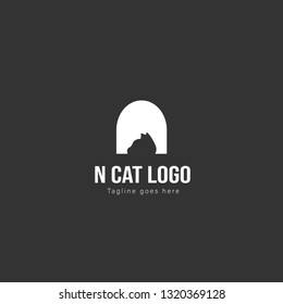 Initial N Letter Logo with head cat, minimalist letter logo template design, head cat logo vector