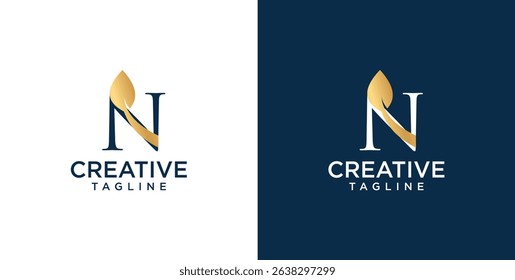 Initial N letter logo and leaf symbol. Leaf design elements, Initial N letter logo icon, Initial Logo Template