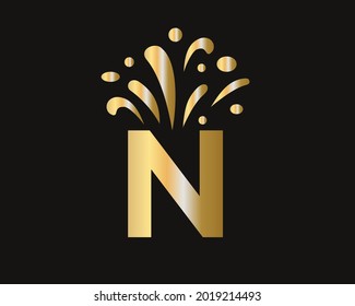 Initial N letter logo with luxury concept. Elegant N logo luxury and celebration concept