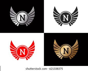 initial N letter logo red and blue gold silver 

